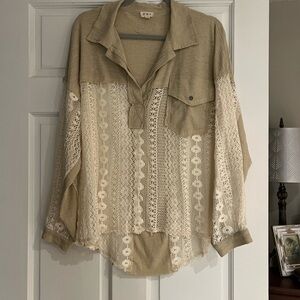 Beige and Cream Crochet Knit Top